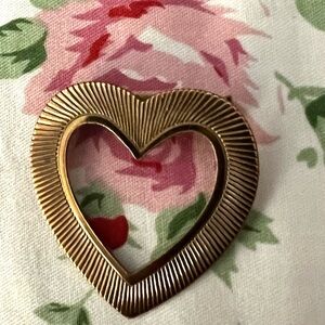 Vintage Brass Color Heart-Shaped Brooch Pin